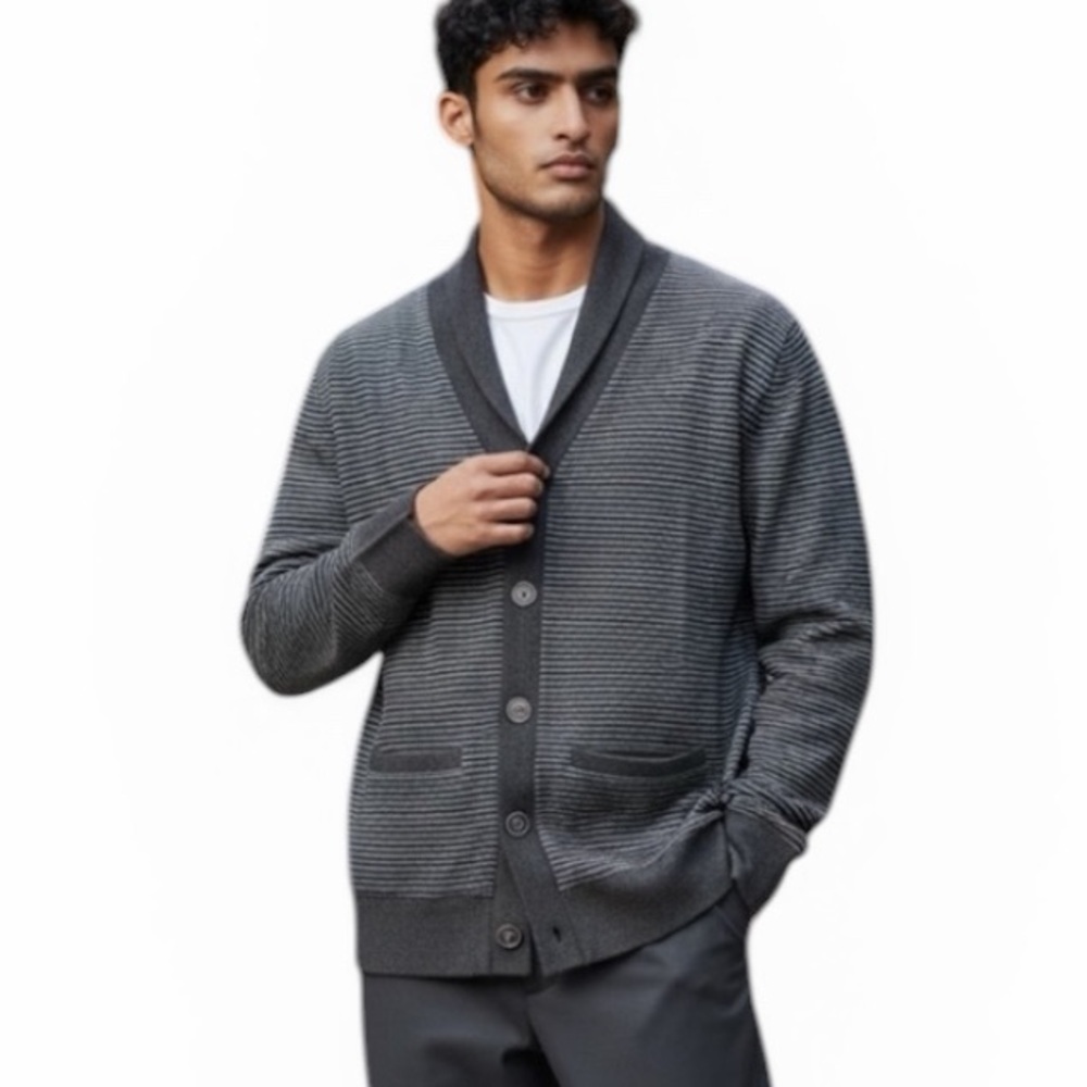 Express Striped Gray Shawl Collared Cardigan Fleece Sweatshirt  Size XL